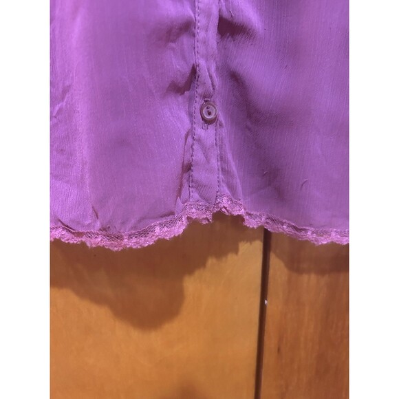 VTG Y2K Tailor B Moss Sheer Purple Blouse-Lace-Tie‎ Sleeve-Sz S-Fairy-Whimsigoth - Picture 4 of 10